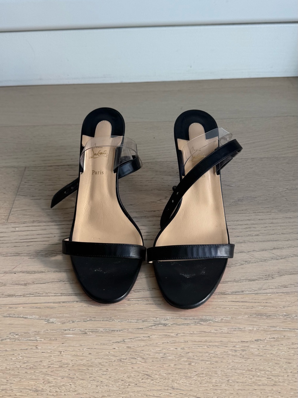 Christian Louboutin Jonatina Black and Clear Strap Women's Sandals